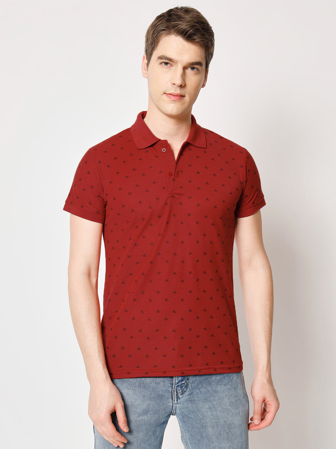 Men Micro Print Regular Fit Polo T-Shirt