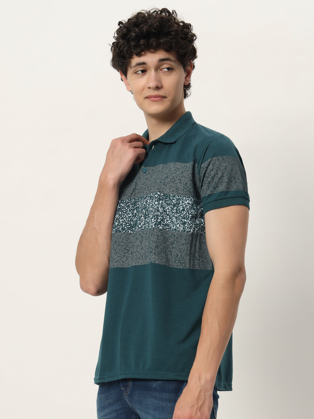 Men Micro Print Regular Fit Polo T-shirt