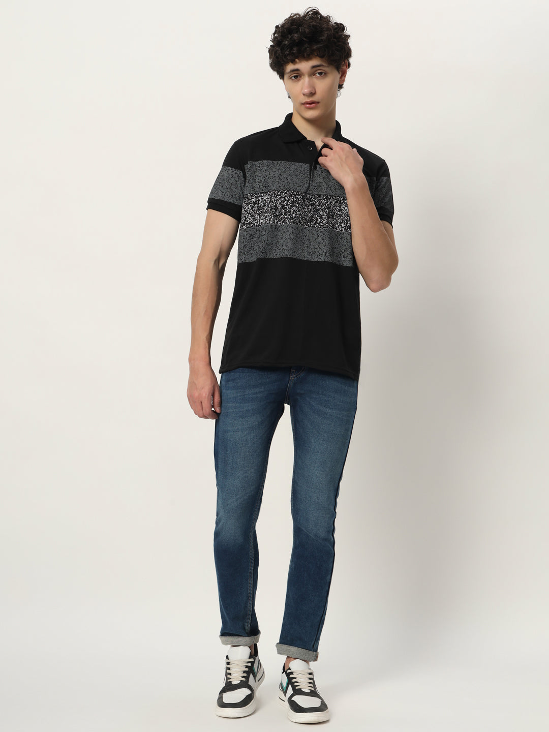 Men Micro Print Regular Fit Polo T-shirt