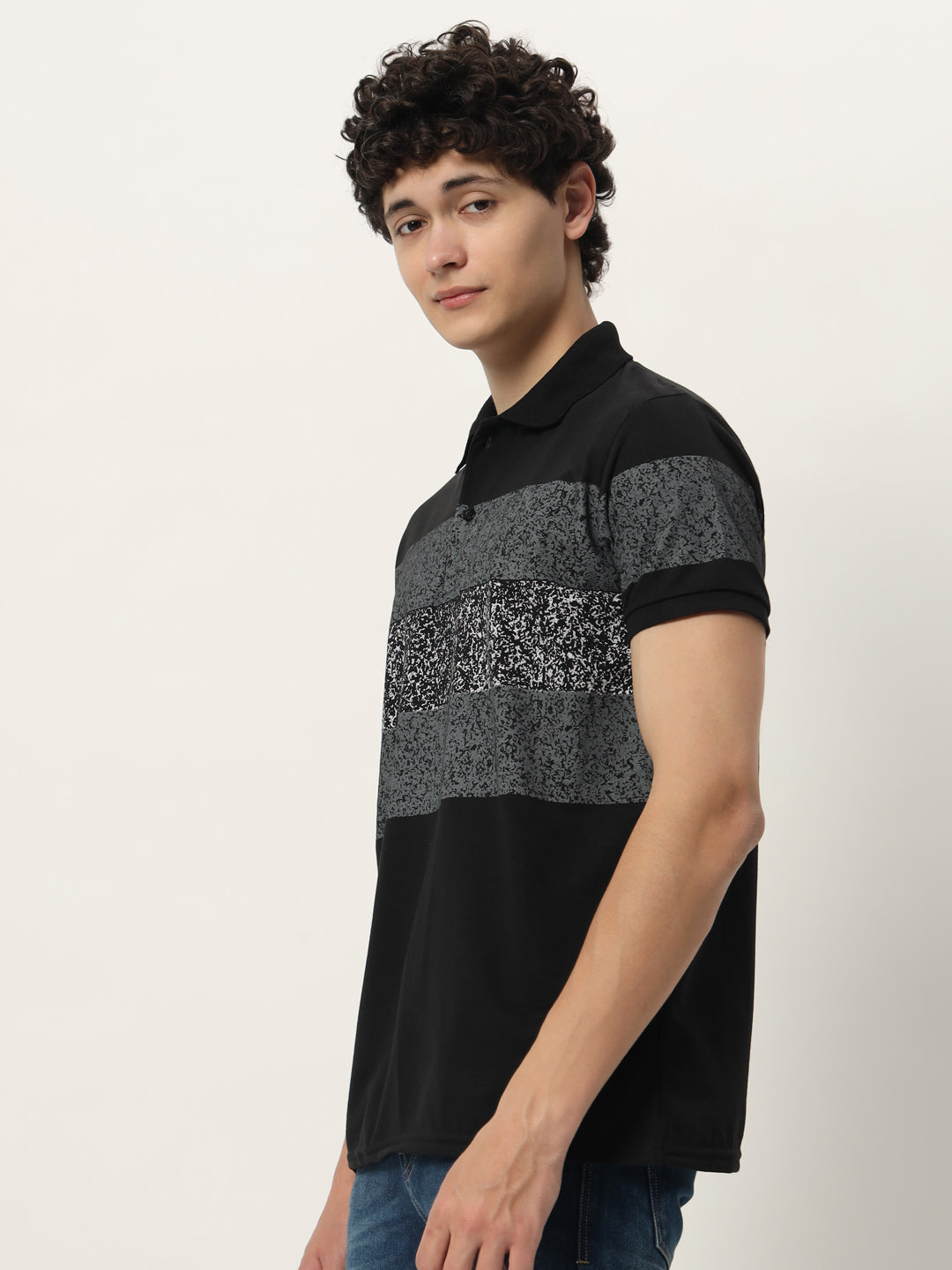 Men Micro Print Regular Fit Polo T-shirt