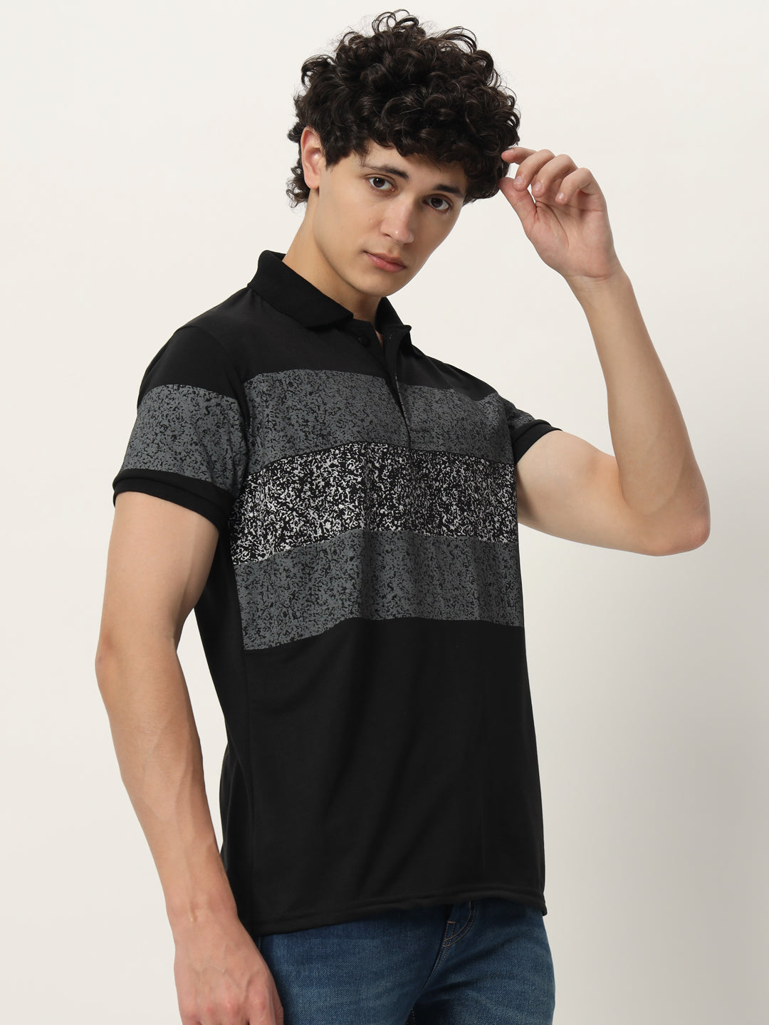 Men Micro Print Regular Fit Polo T-shirt