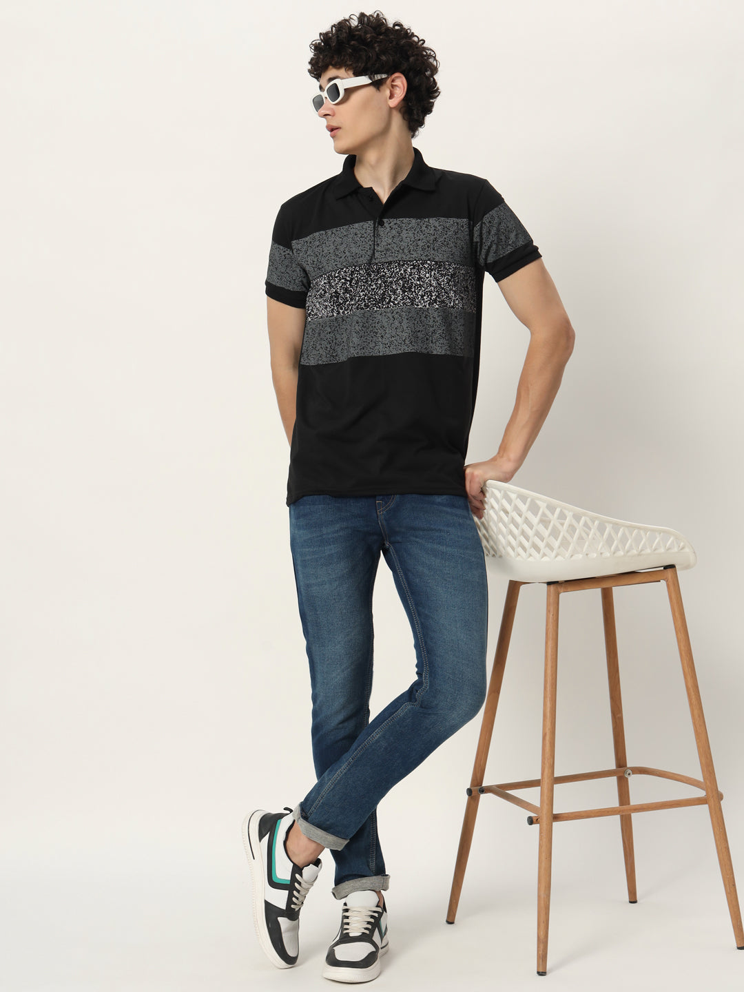 Men Micro Print Regular Fit Polo T-shirt