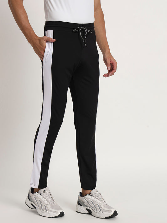 Men Striped Colour-block 4 Way Lycra Track Pant