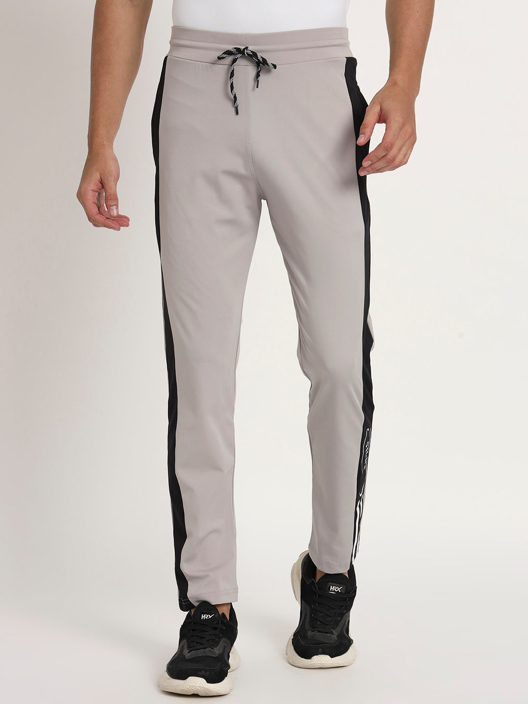 Men Striped Colour-block 4 Way Lycra Track Pant