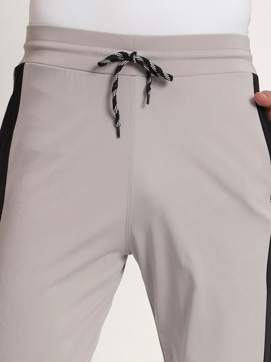 Men Striped Colour-block 4 Way Lycra Track Pant