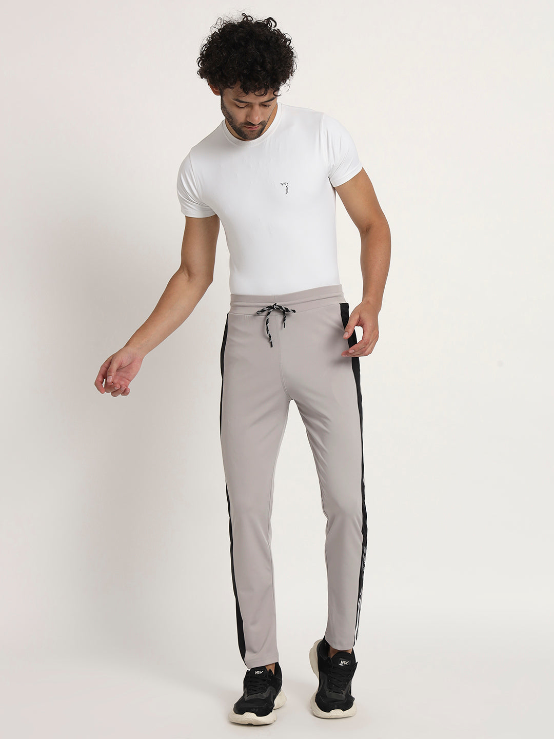 Men Striped Colour-block 4 Way Lycra Track Pant