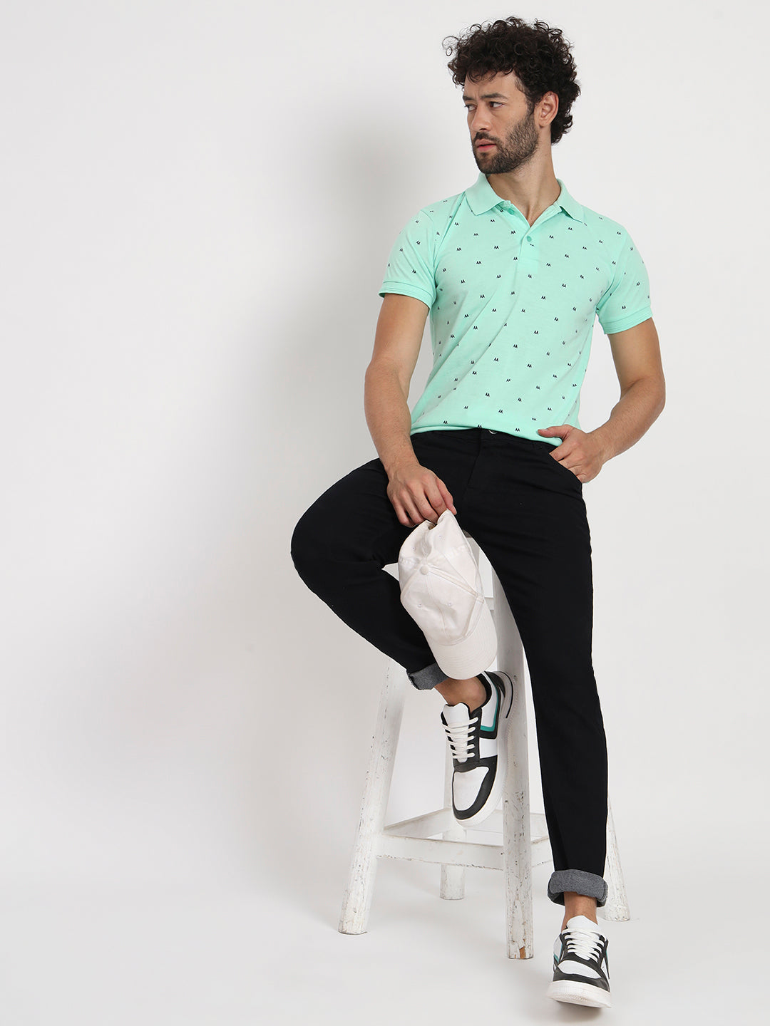 Regular Fit Micro Print Polo T-Shirt