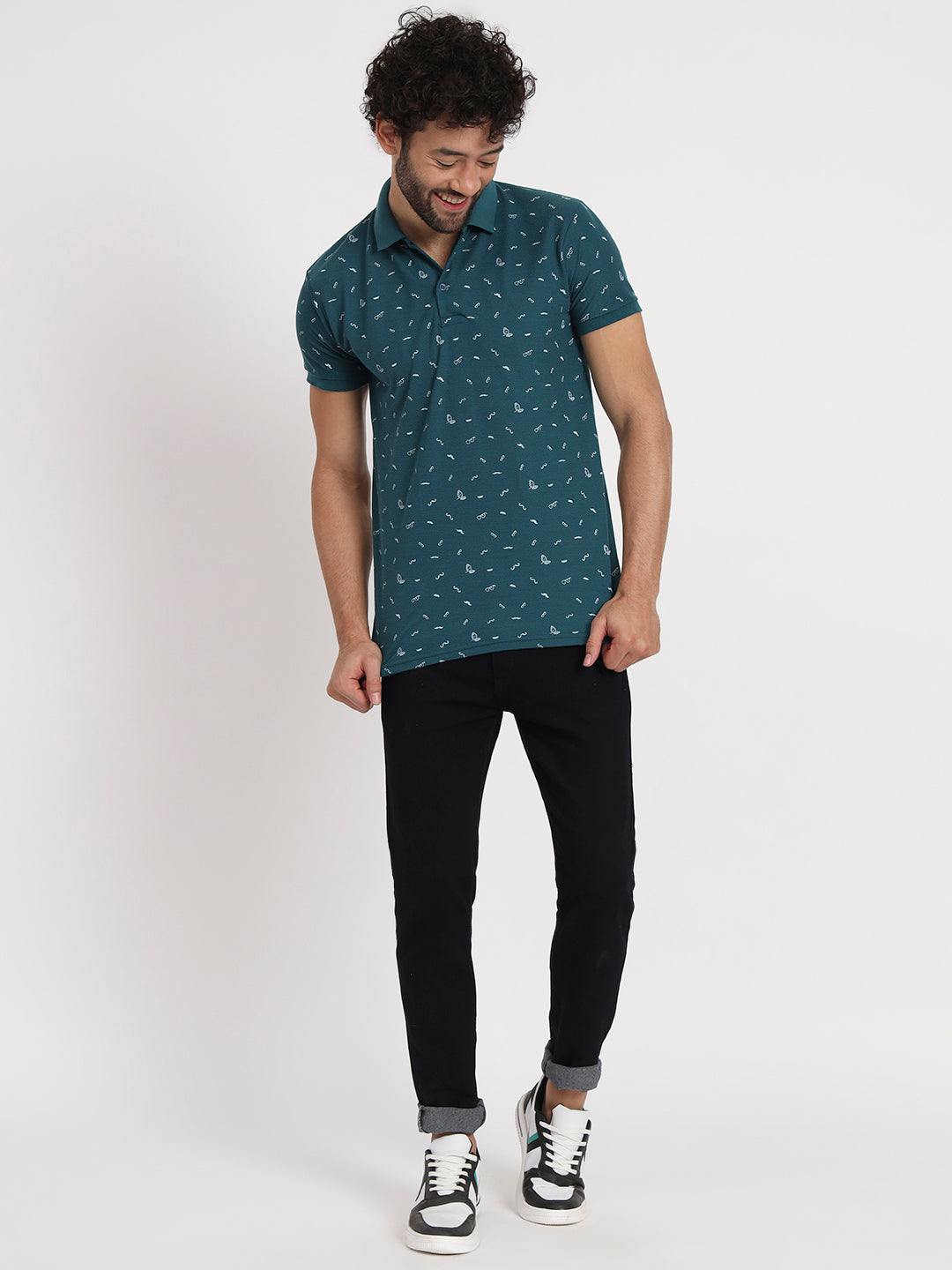 Regular Fit Micro Print Polo T-Shirt