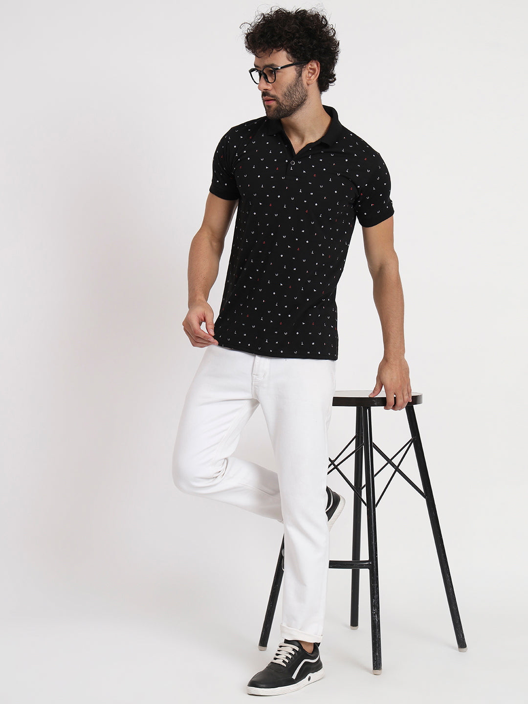 Regular Fit Micro Print Polo T-Shirt