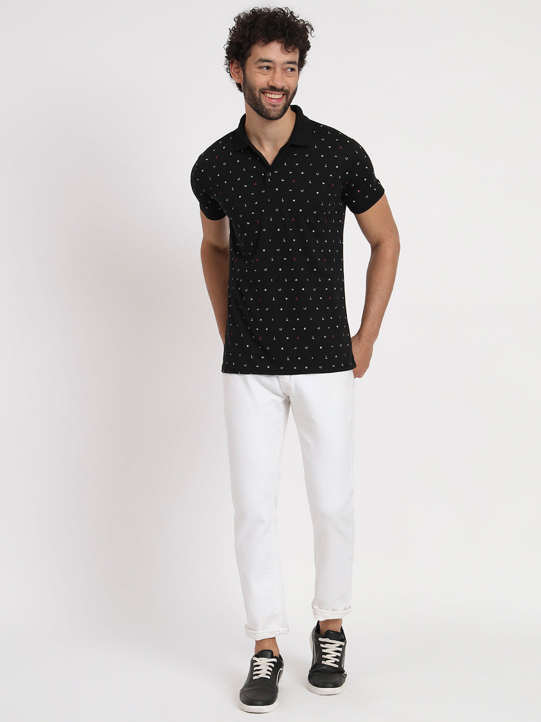 Regular Fit Micro Print Polo T-Shirt