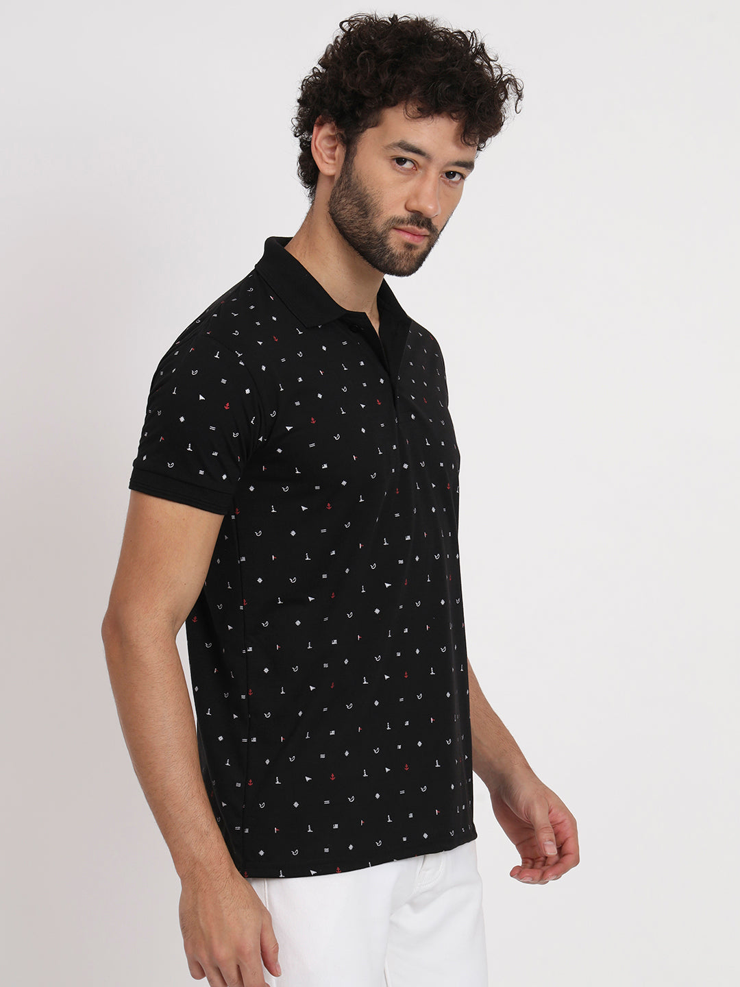 Regular Fit Micro Print Polo T-Shirt