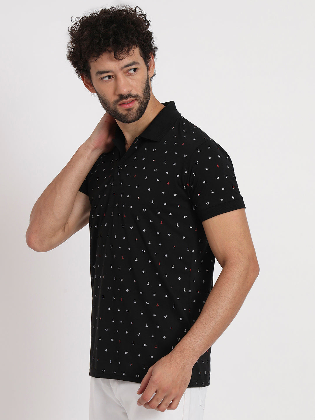 Regular Fit Micro Print Polo T-Shirt
