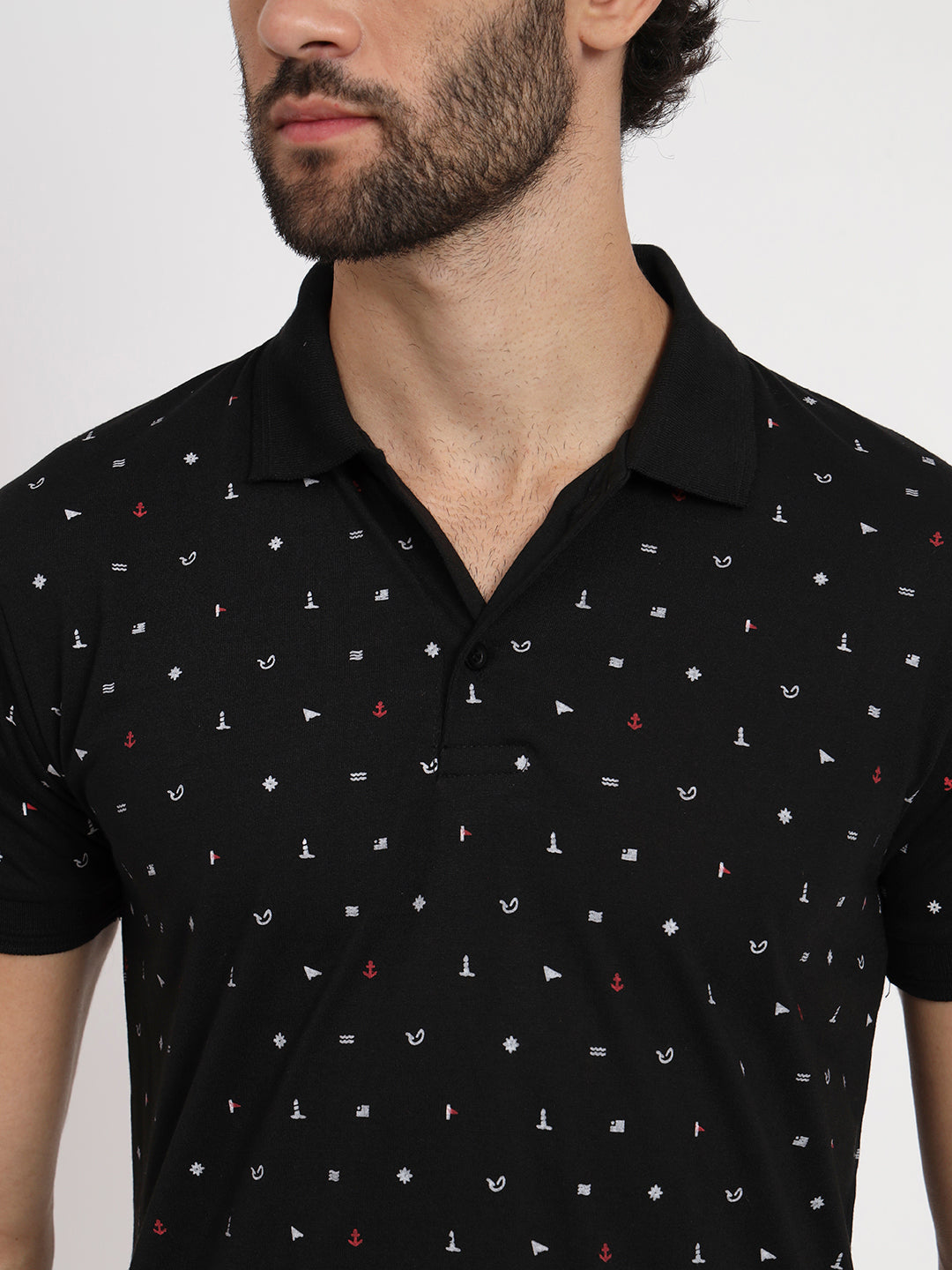 Regular Fit Micro Print Polo T-Shirt