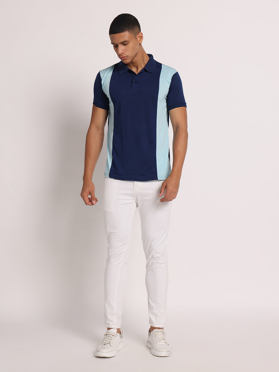 Men Colourblock Slim Fit Polo T-Shirt