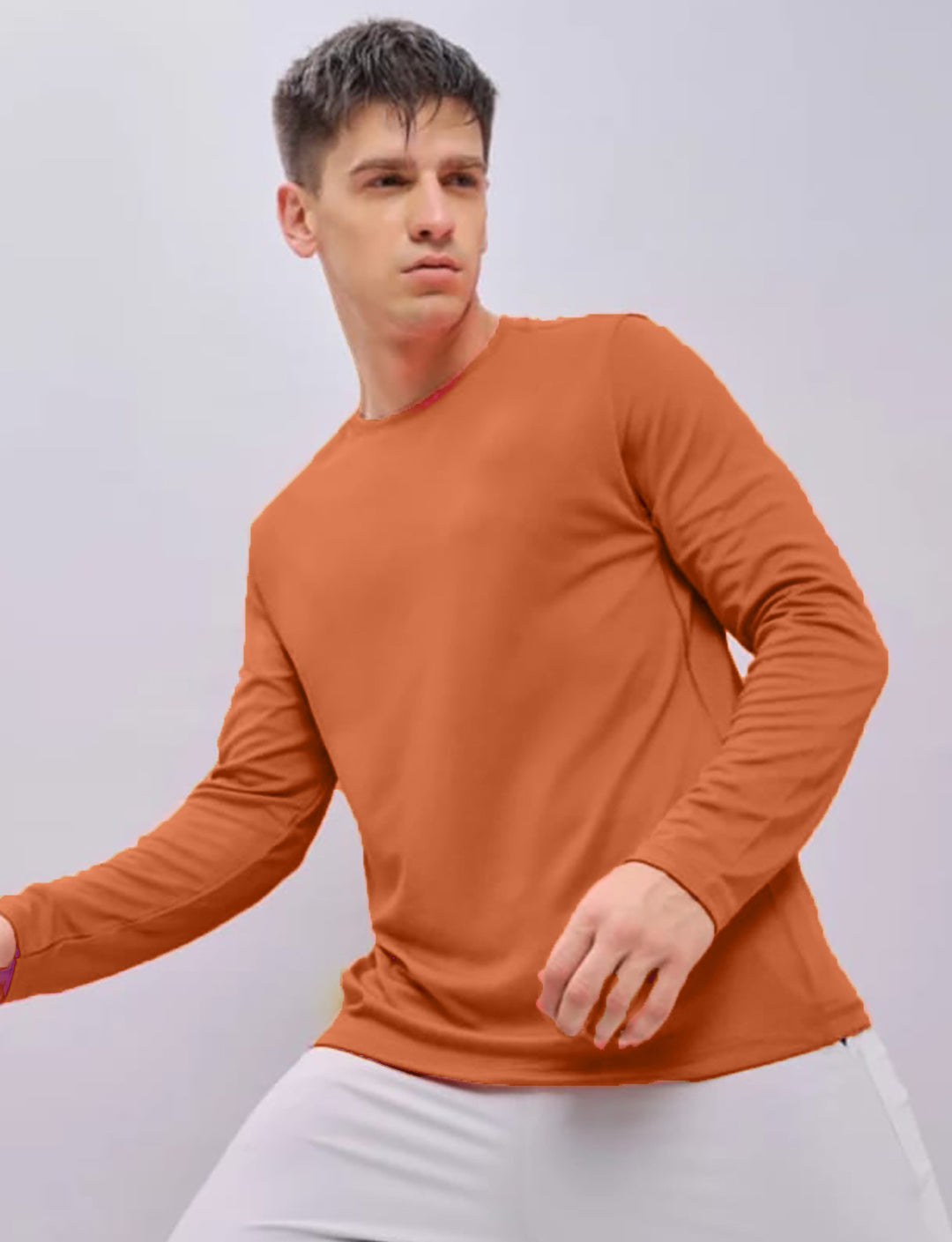 Peach Round Neck Full Sleeve T-shirt