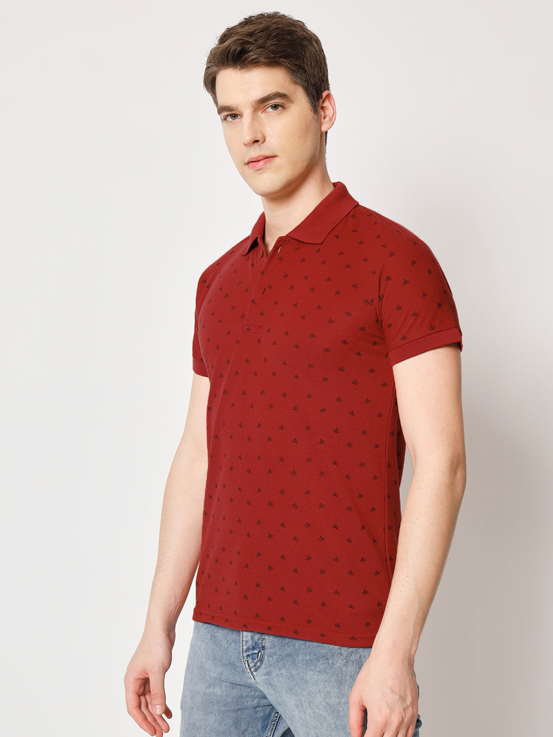 Men Micro Print Regular Fit Polo T-Shirt