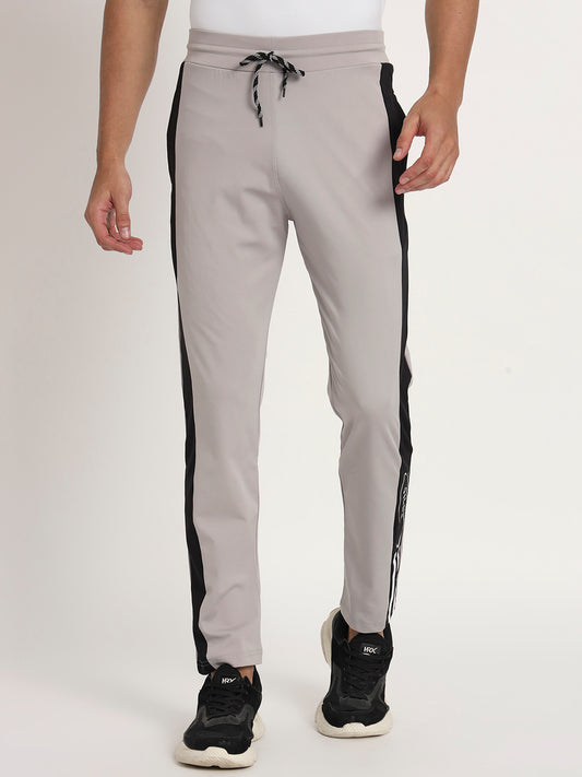Men Striped Colour-block 4 Way Lycra Track Pant