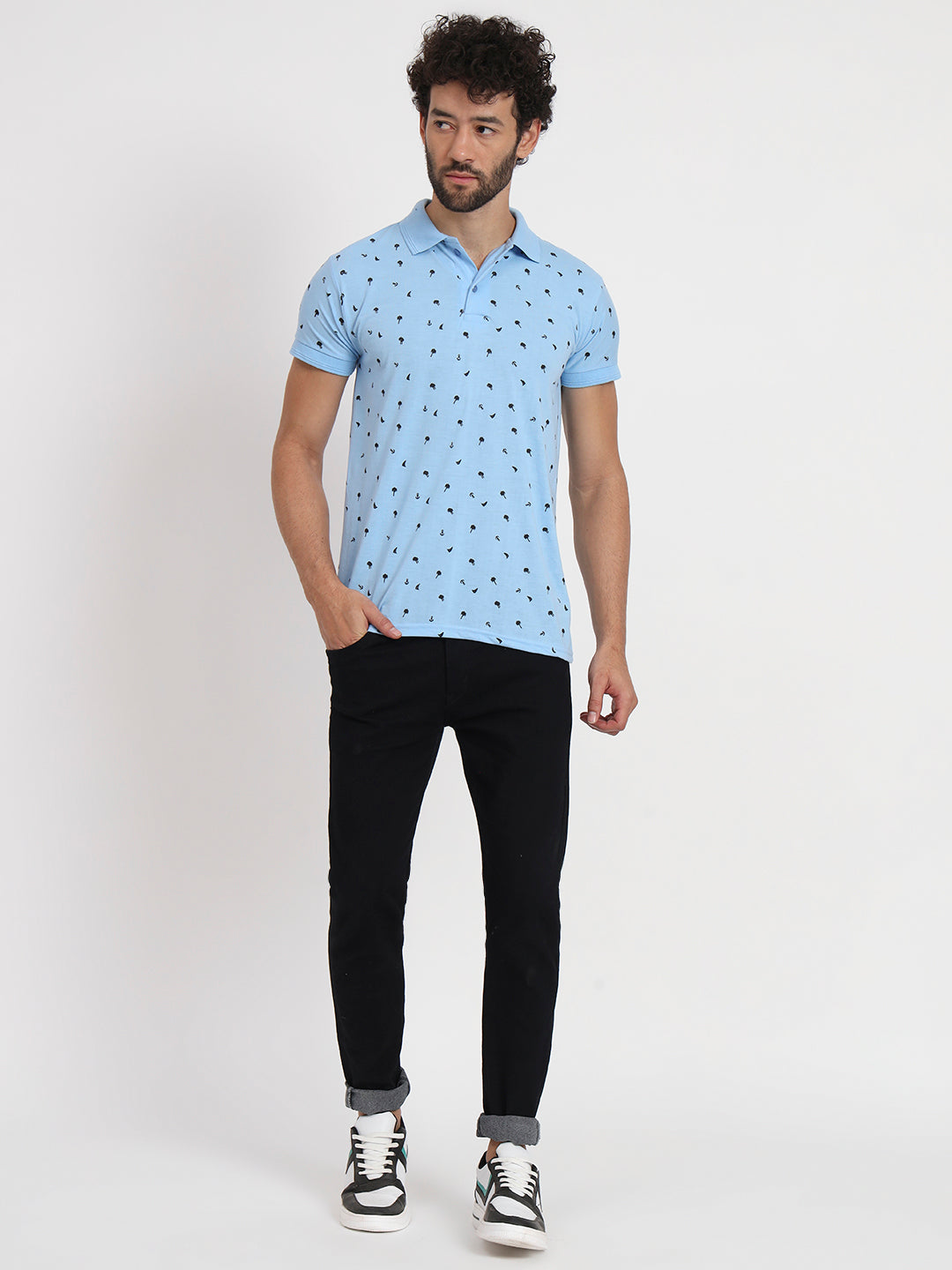 Men Printed Polo Neck Cotton T-Shirt