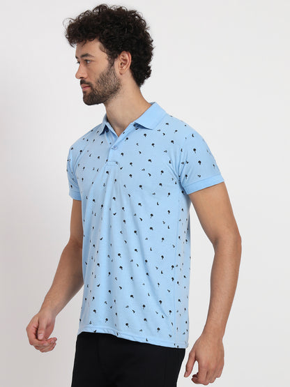 Men Printed Polo Neck Cotton T-Shirt