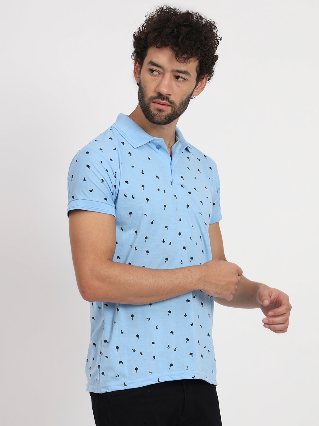 Men Printed Polo Neck Cotton T-Shirt