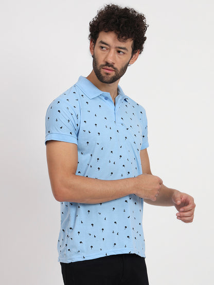 Men Printed Polo Neck Cotton T-Shirt