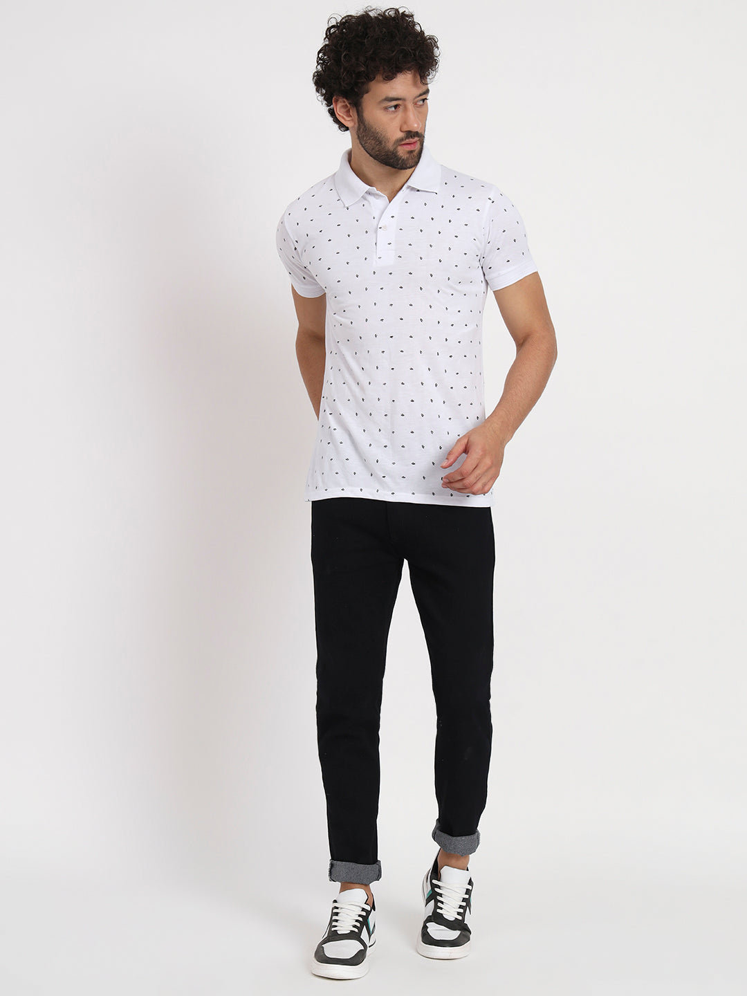 Men Micro Print Regular Fit Polo T-Shirt