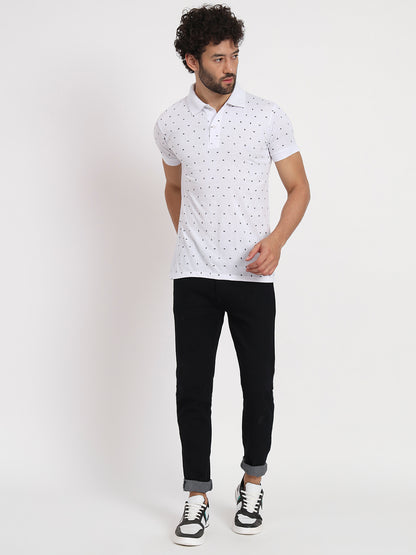 Men Micro Print Regular Fit Polo T-Shirt