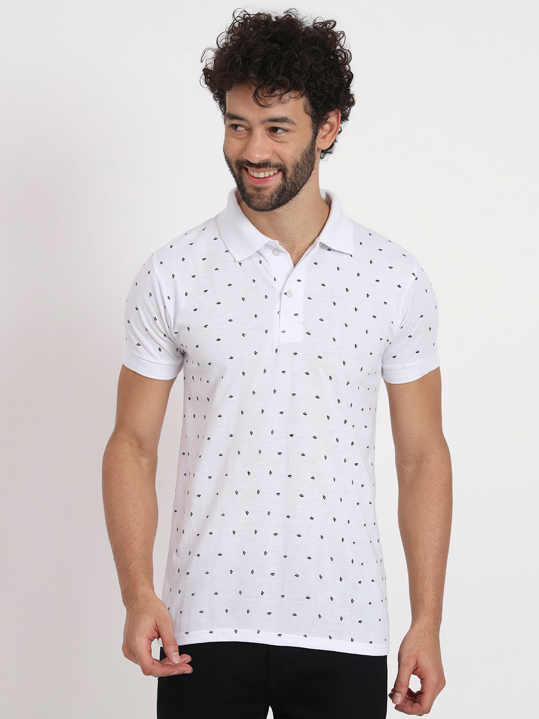 Men Micro Print Regular Fit Polo T-Shirt