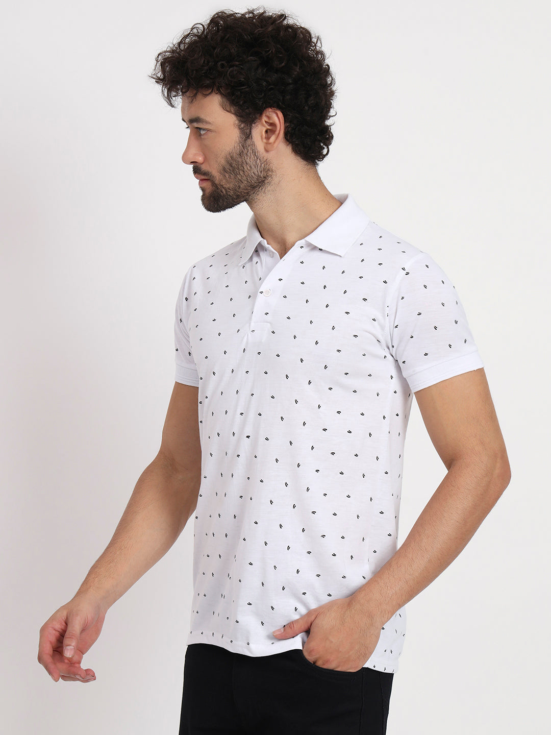 Men Micro Print Regular Fit Polo T-Shirt