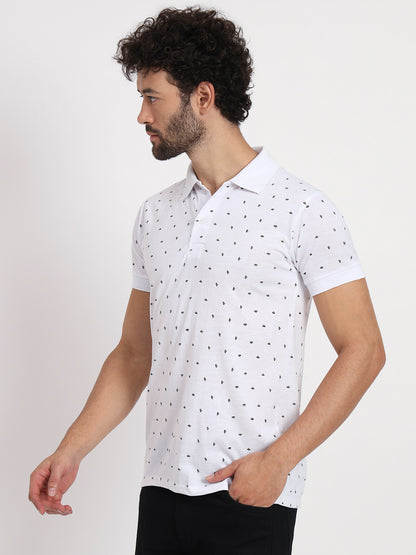 Men Micro Print Regular Fit Polo T-Shirt