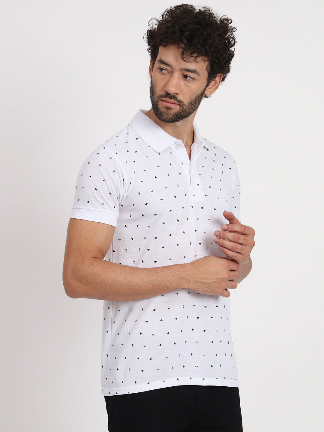 Men Micro Print Regular Fit Polo T-Shirt