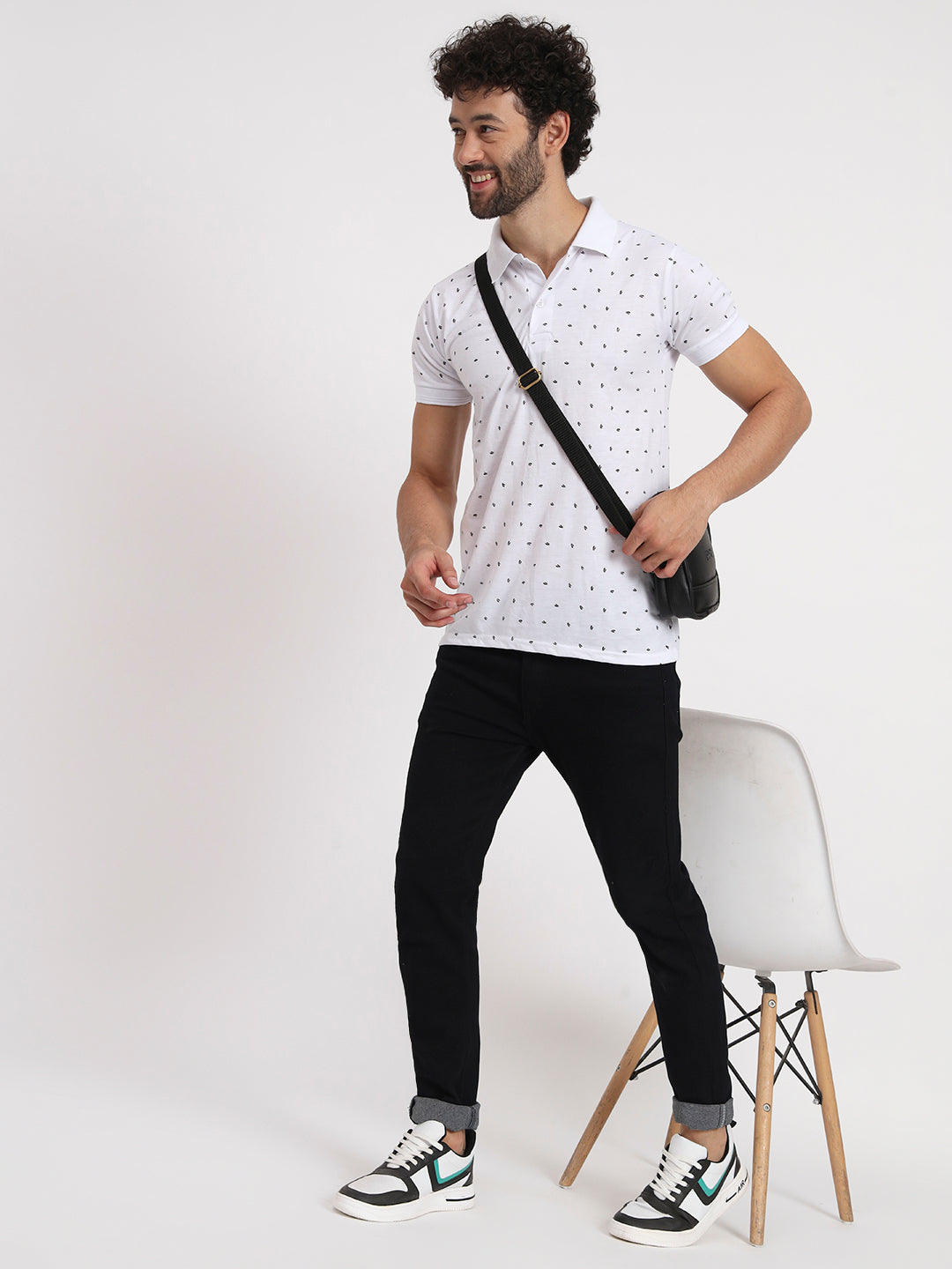 Men Micro Print Regular Fit Polo T-Shirt