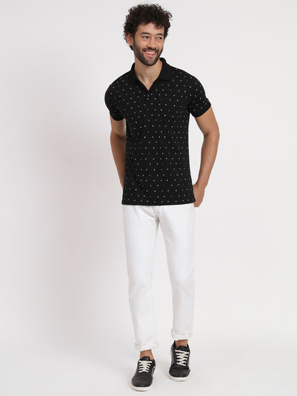 Regular Fit Micro Print Polo T-Shirt