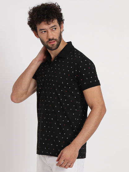 Regular Fit Micro Print Polo T-Shirt