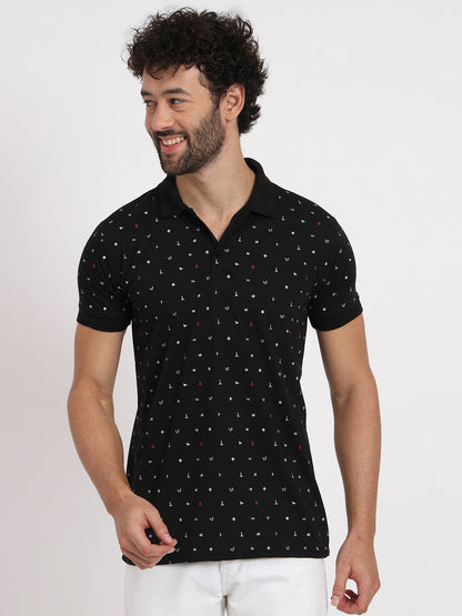 Regular Fit Micro Print Polo T-Shirt