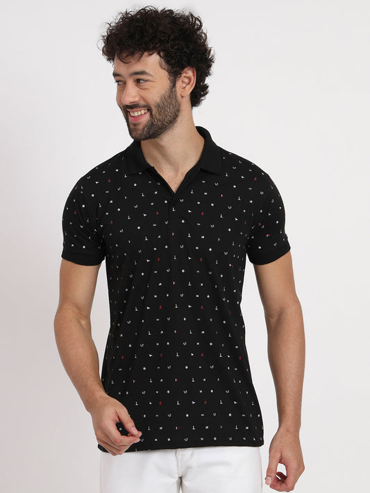 Regular Fit Micro Print Polo T-Shirt