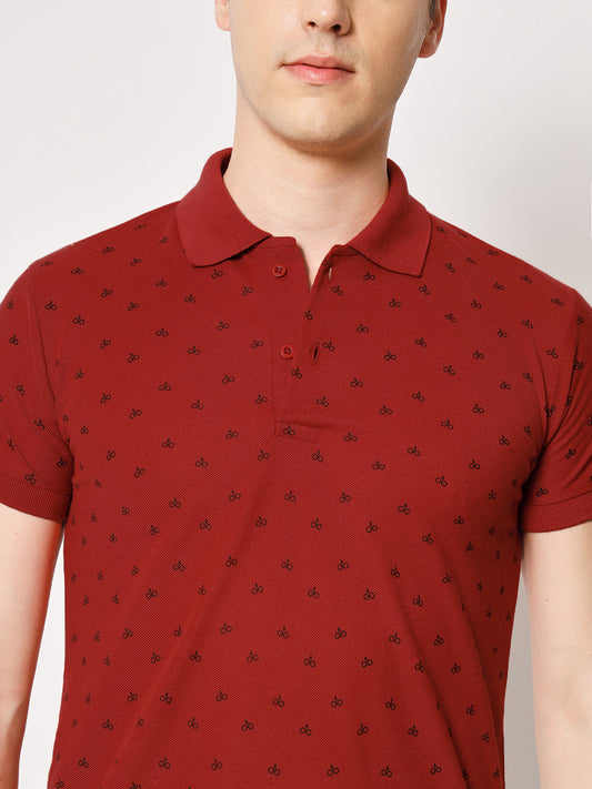 Men Micro Print Regular Fit Polo T-Shirt