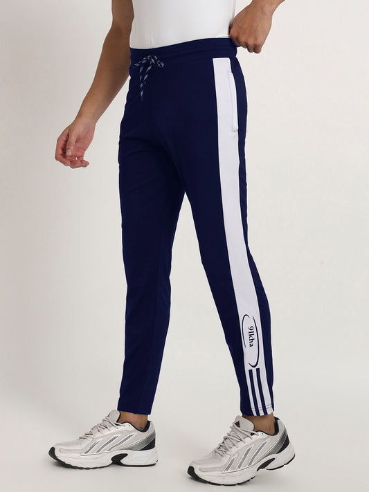 Men Striped Colour-block 4 Way Lycra Track Pant
