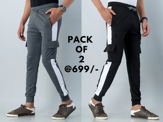 " PACK OF 2 "Men Relaxed Jogger Multiple Pocket - Color: Black + Grey